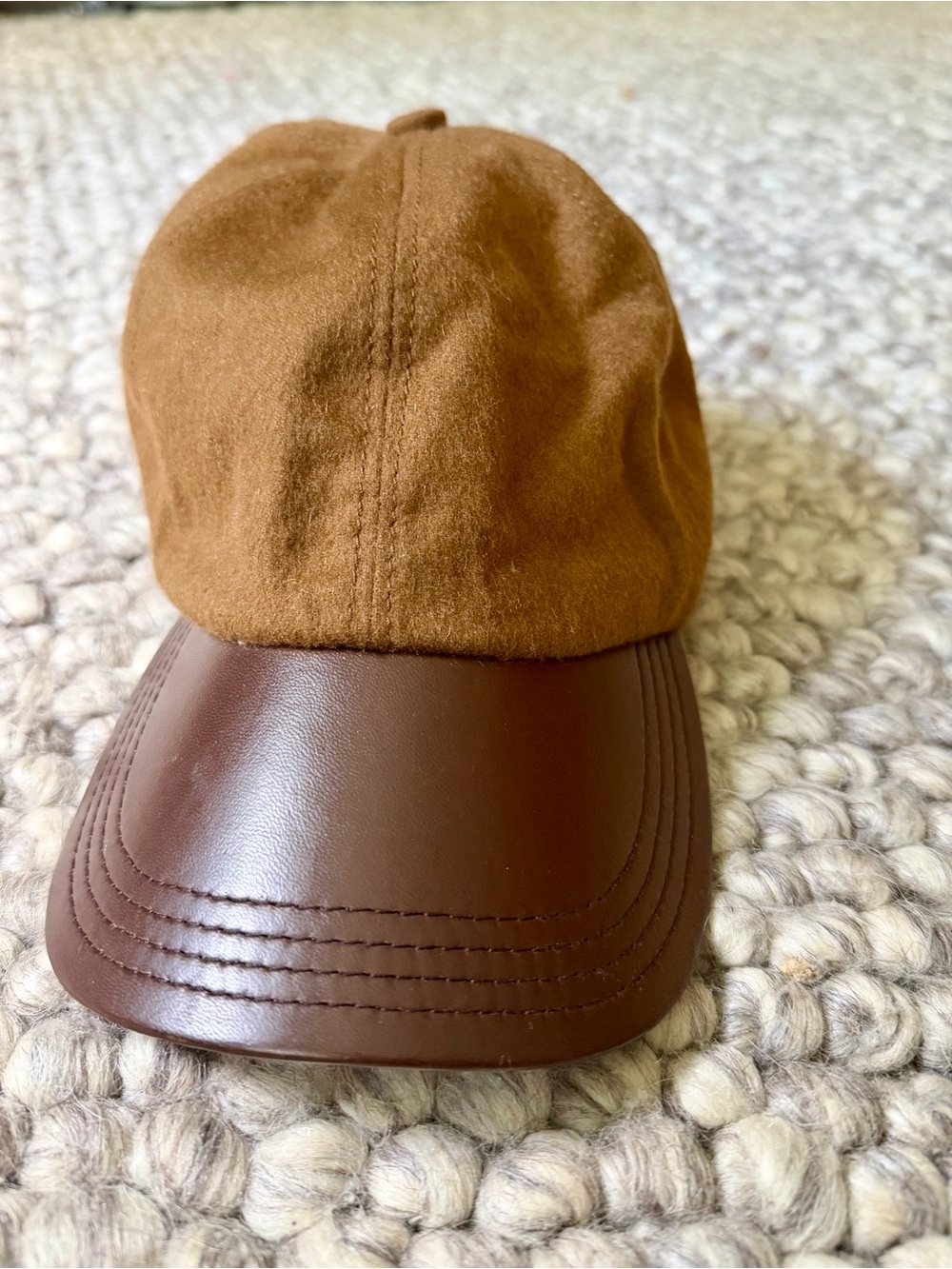 Neiman Marcus Brown Wool Cap with Dark Brown Leather Visor